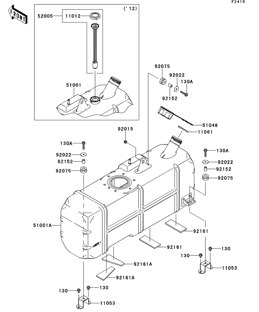 Fuel Tank Diagram and Parts List for KAF620RDFA 2013 Kawasaki Lawn Tractor Accessories