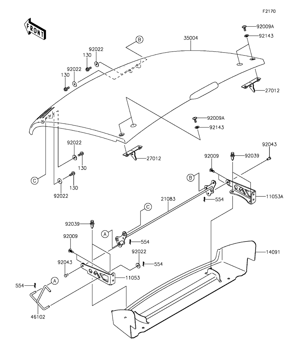 Fenders Diagram and Parts List for KAF400DFF 2015 Kawasaki Lawn Tractor Accessories