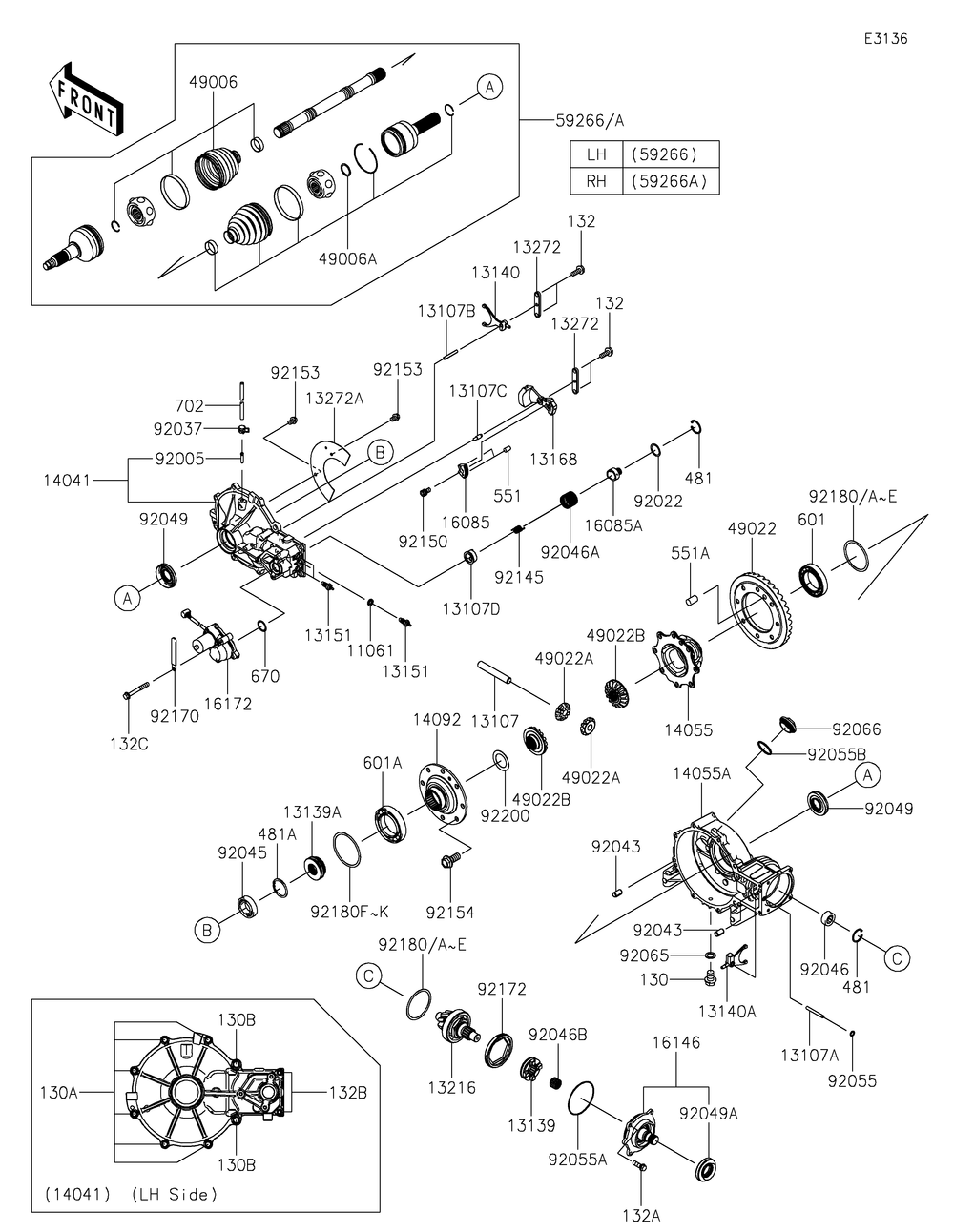 Drive Shaft-Front Diagram and Parts List for KRF800HLF 2020 Kawasaki Lawn Tractor Accessories