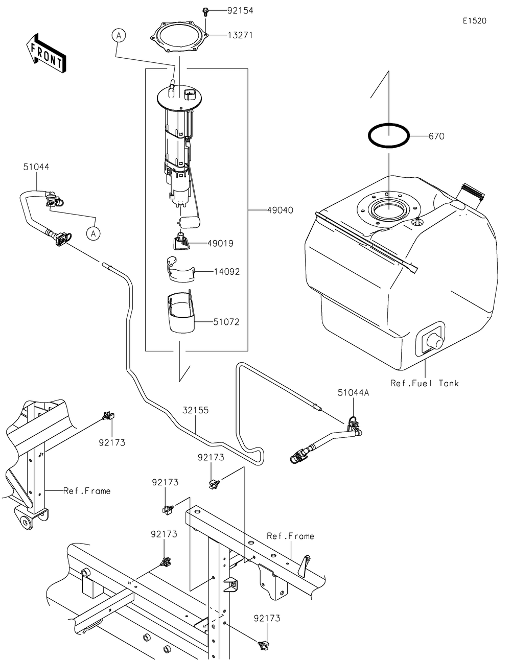 Fuel Pump Diagram and Parts List for KAF820GLF 2020 Kawasaki Lawn Tractor Accessories