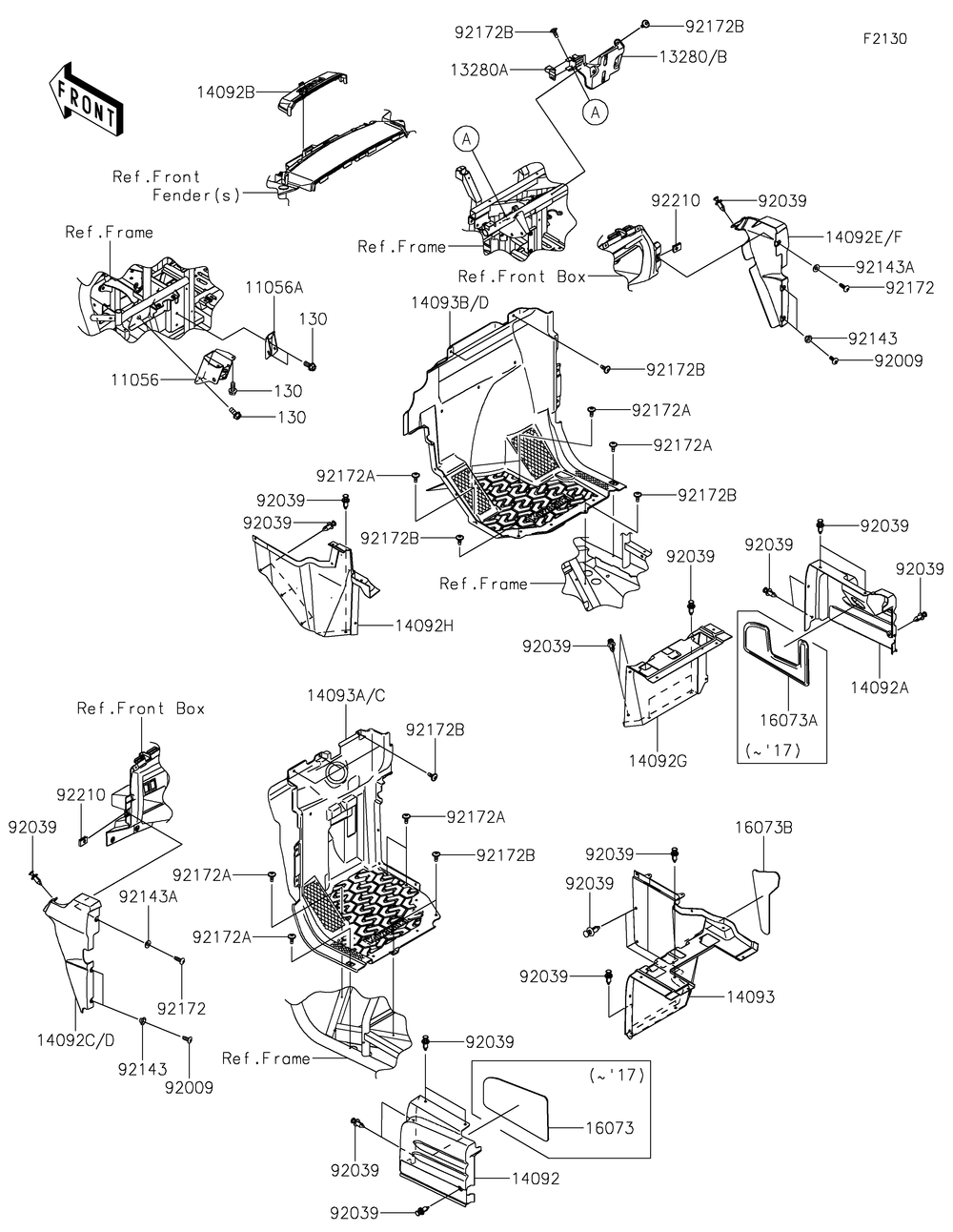 Frame Fittings Diagram and Parts List for KRT800FHF 2017 Kawasaki Lawn Tractor Accessories