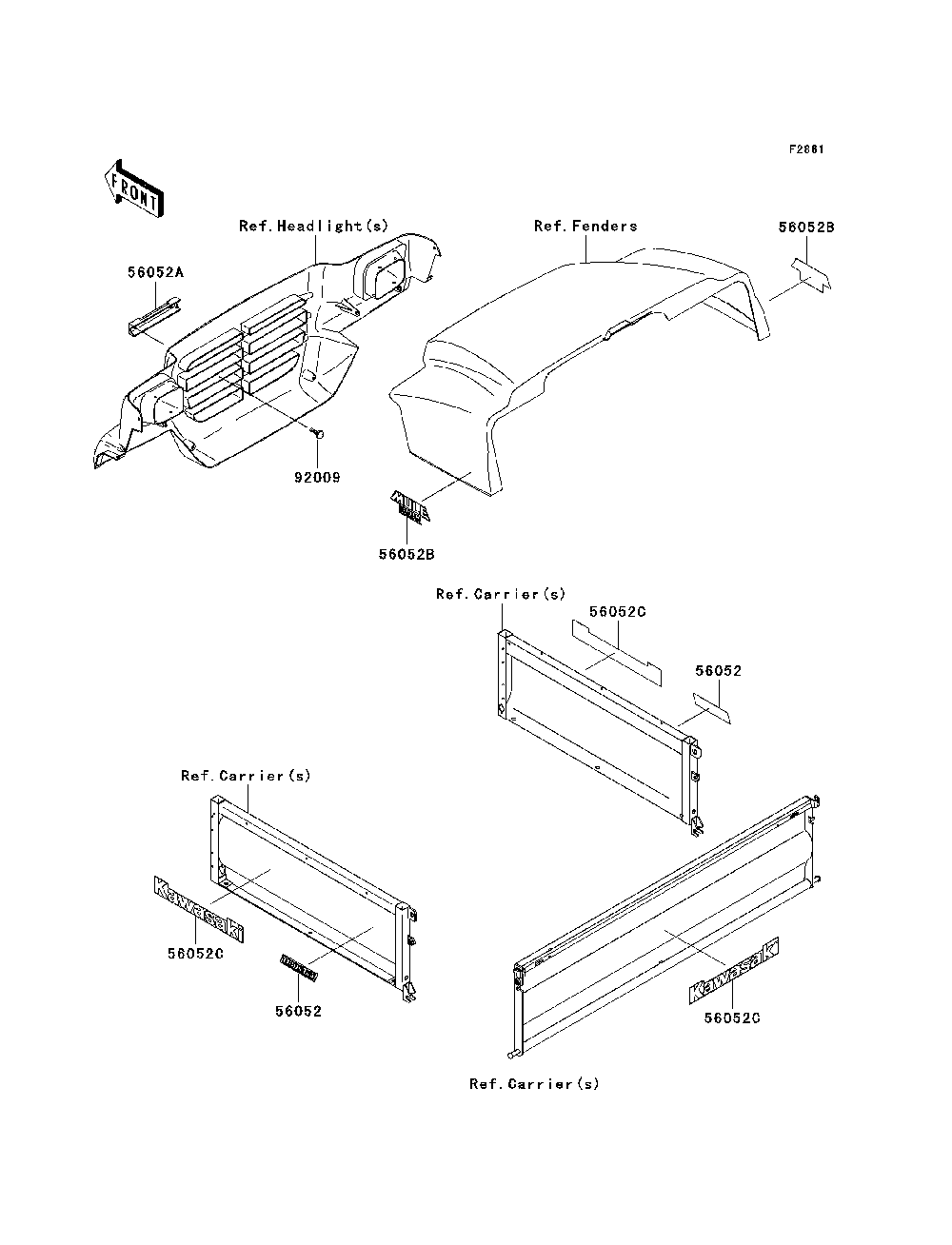 Decals Diagram and Parts List for KAF950C7F 2007 & Prior Kawasaki Lawn Tractor Accessories