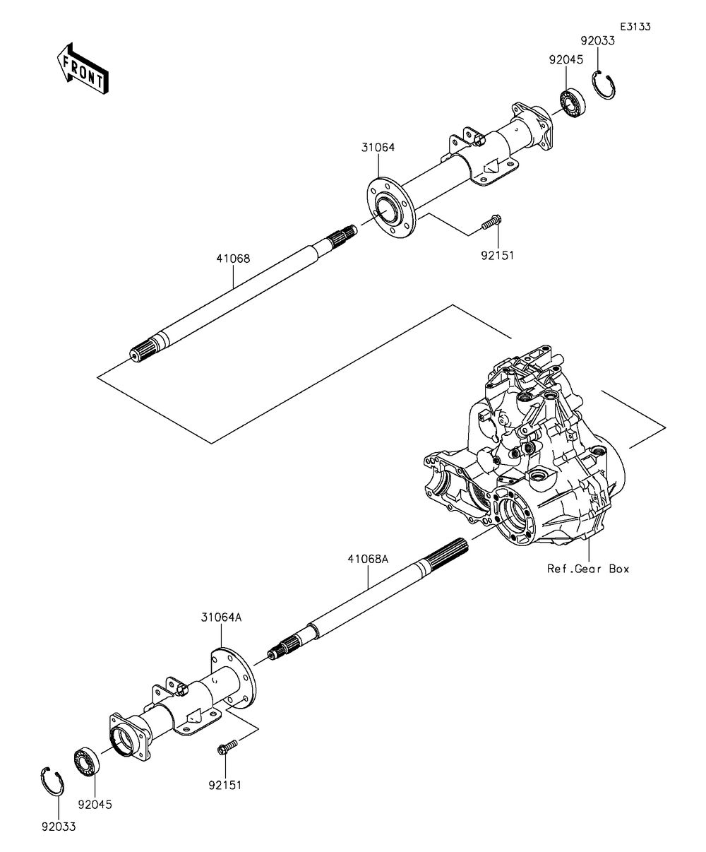 Rear Axle Diagram and Parts List for KAF400BGF 2016 Kawasaki Lawn Tractor Accessories