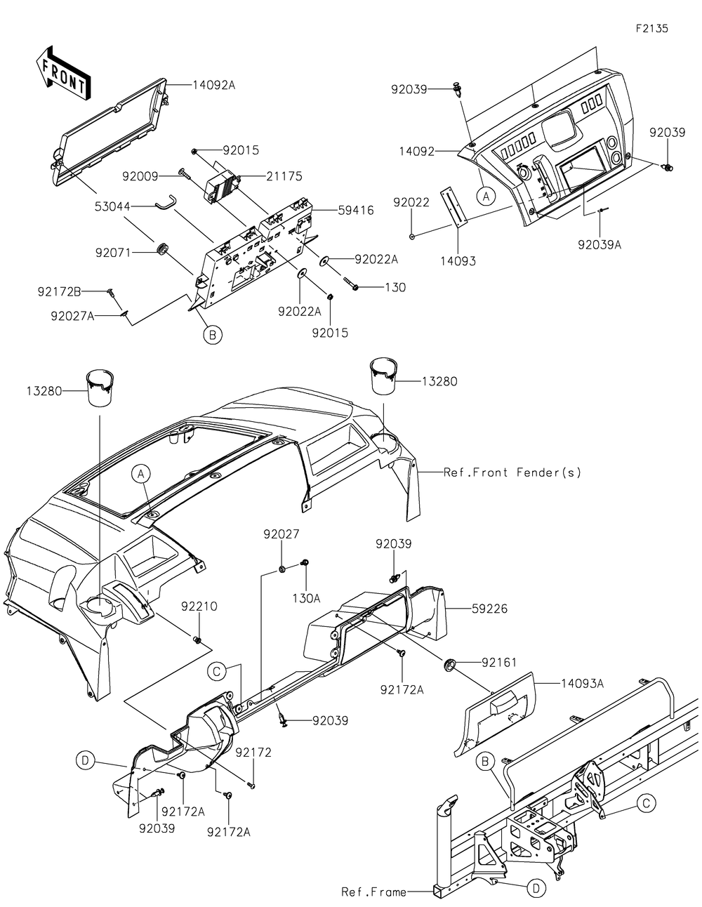 Front Box Diagram and Parts List for KAF820BMFNL 2021 Kawasaki Lawn Tractor Accessories