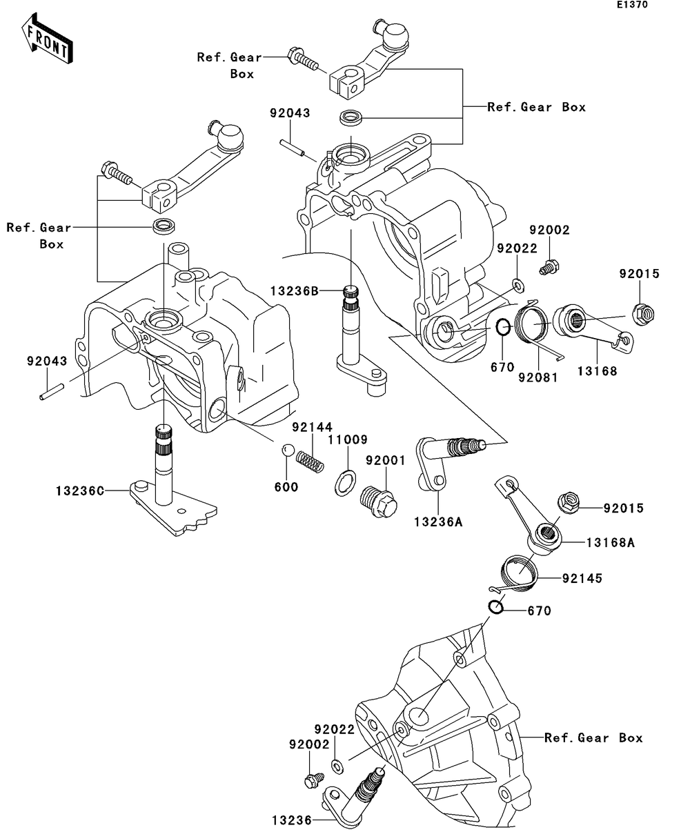 Gear Change Mechanism Diagram and Parts List for KAF950GDF 2013 Kawasaki Lawn Tractor Accessories