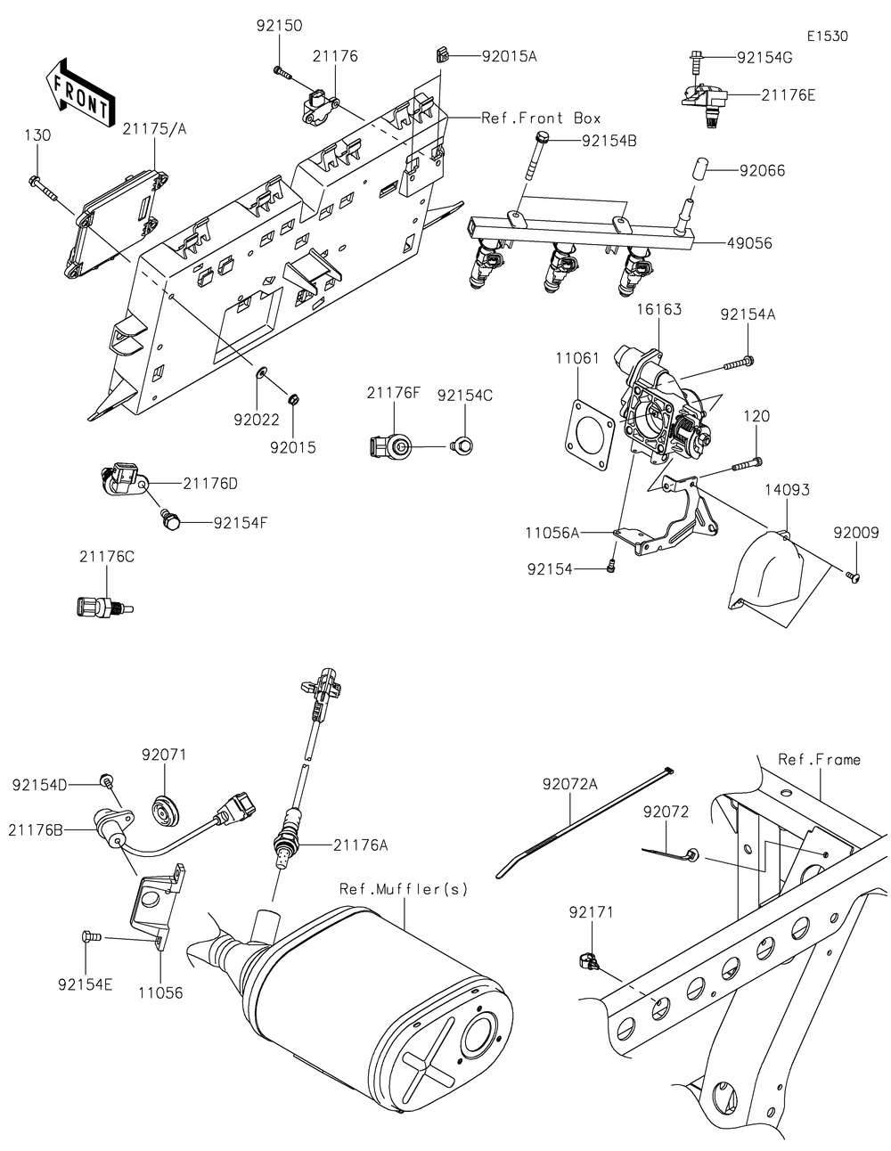 Fuel Injection Diagram and Parts List for KAF820BJF 2018 Kawasaki Lawn Tractor Accessories