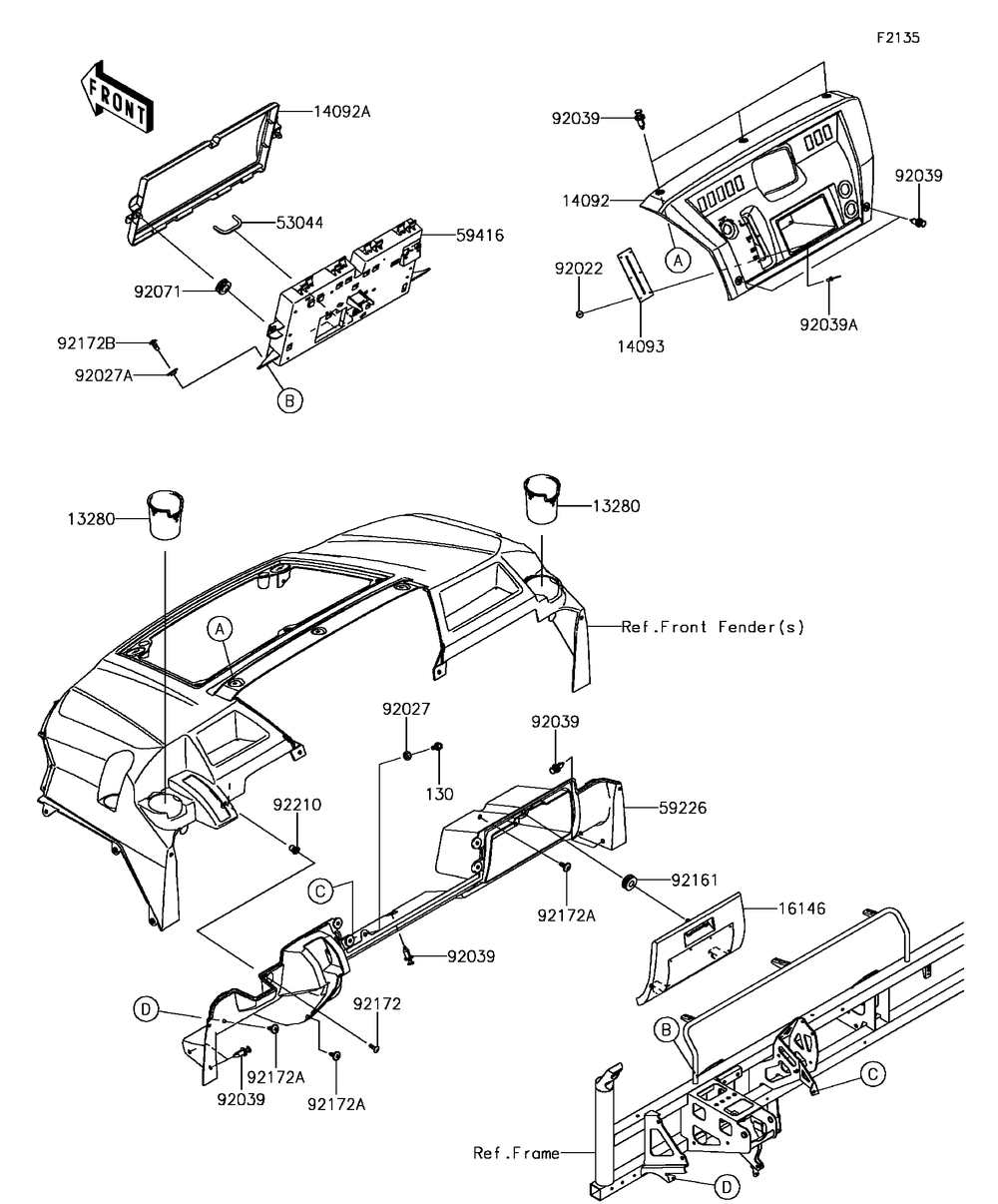 Front Box Diagram and Parts List for KAF820AHF 2017 Kawasaki Lawn Tractor Accessories
