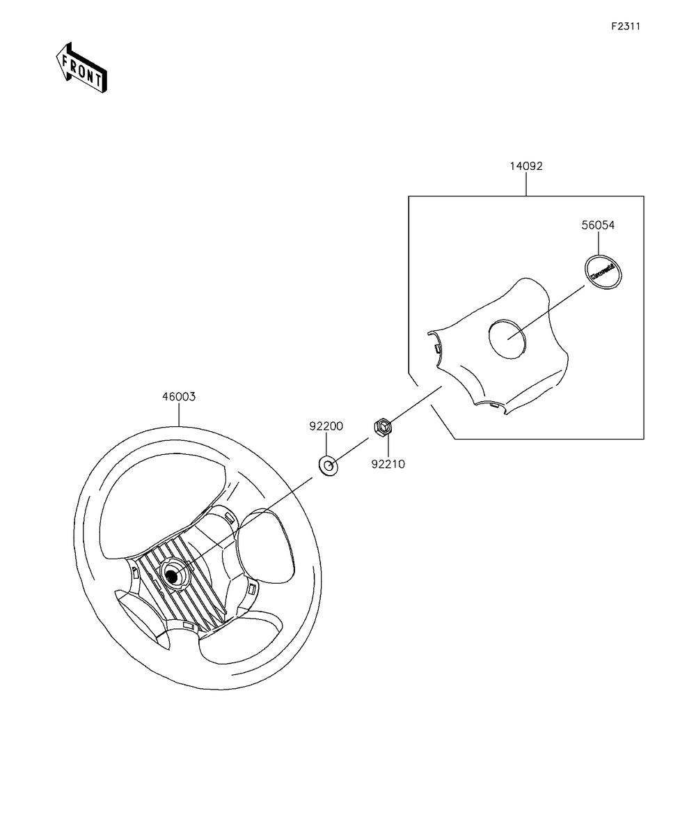 Steering Wheel Diagram and Parts List for KAF620RFF 2015 Kawasaki Lawn Tractor Accessories
