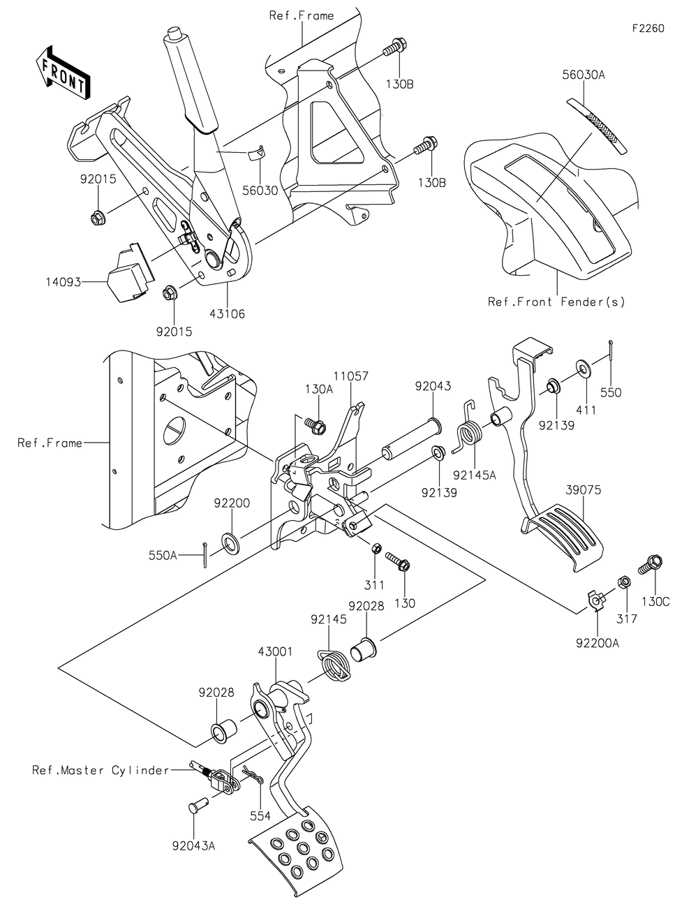 Brake Pedal/Throttle Lever Diagram and Parts List for KAF820FNFNN 2022 Kawasaki Lawn Tractor Accessories