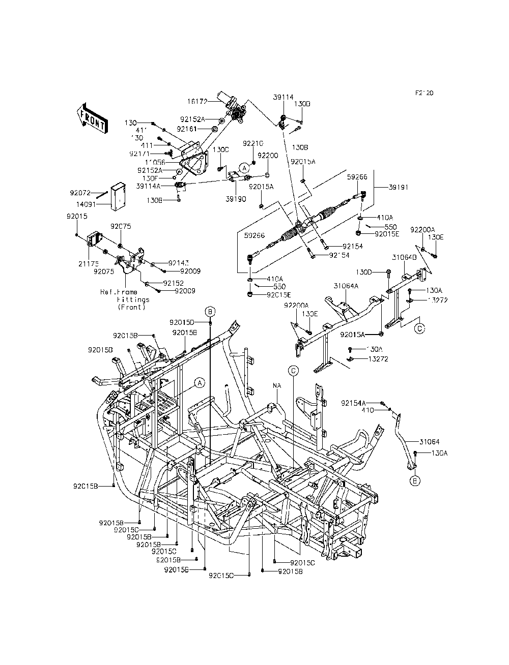 Frame Diagram and Parts List for KRT800DFF 2015 Kawasaki Lawn Tractor Accessories