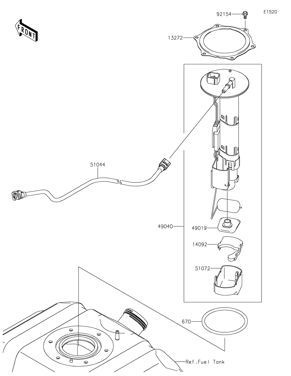 Fuel Pump Diagram and Parts List for KRF800FNFNN 2022 Kawasaki Lawn Tractor Accessories