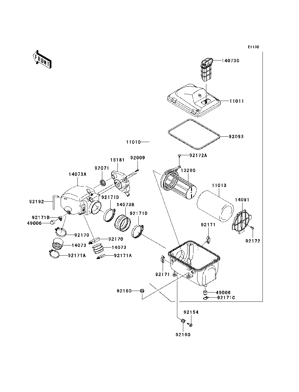 Air Cleaner Diagram and Parts List for KRF750TAF 2010 Kawasaki Lawn Tractor Accessories