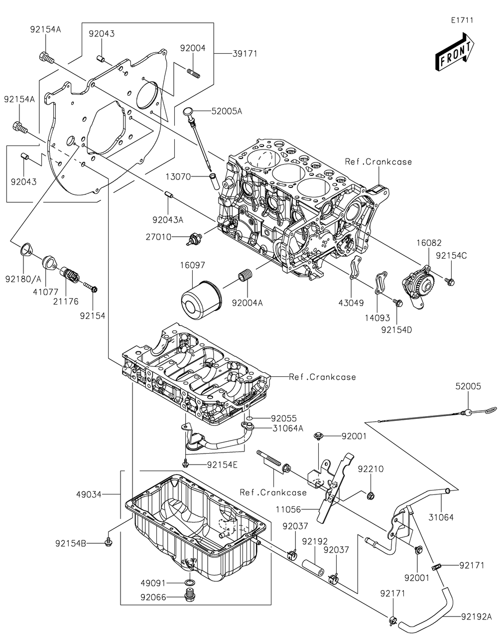 Oil Pan/Oil Filter Diagram and Parts List for KAF1000EJF 2018 Kawasaki Lawn Tractor Accessories