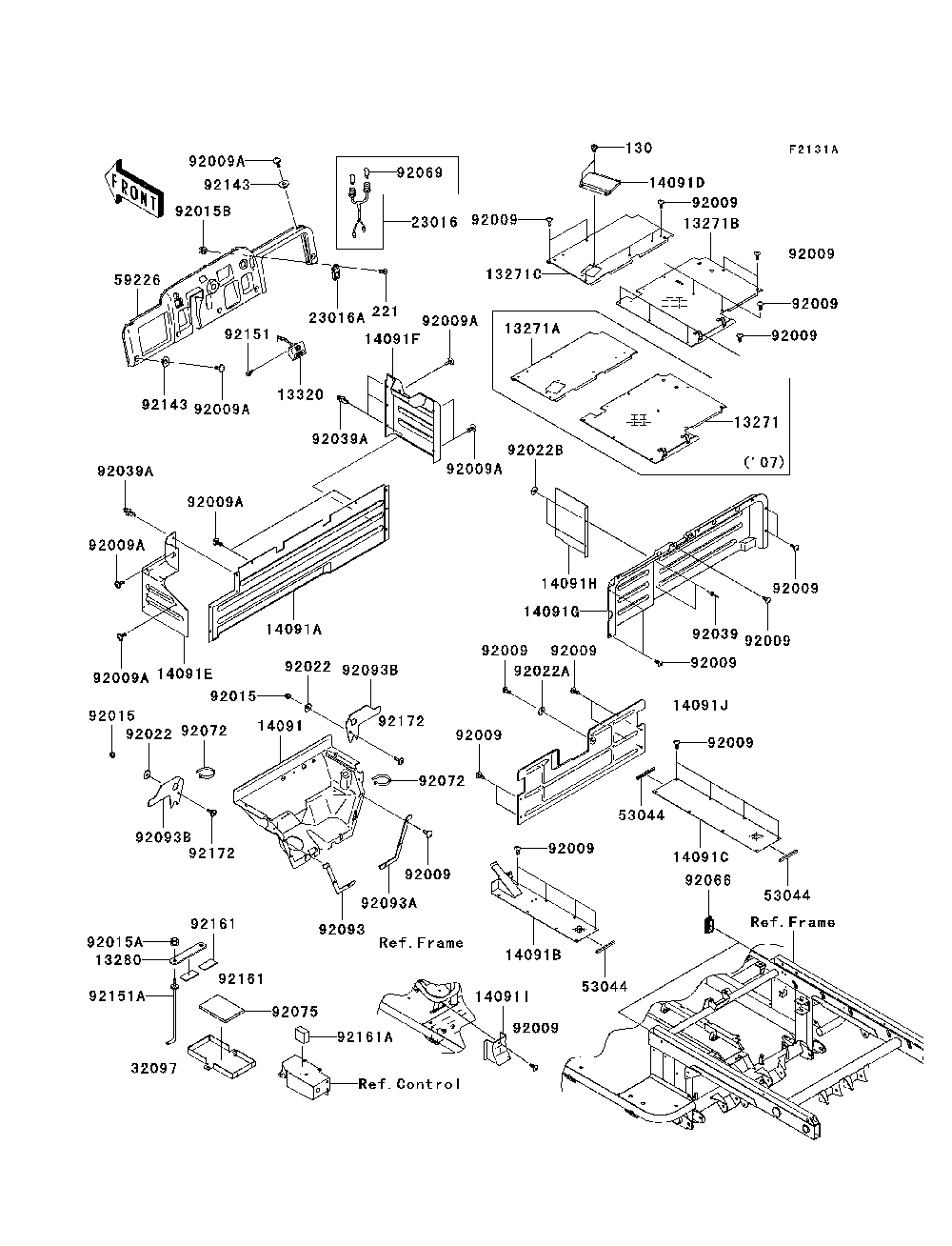 Frame Fittings Diagram and Parts List for KAF620J7F 2007 & Prior Kawasaki Lawn Tractor Accessories