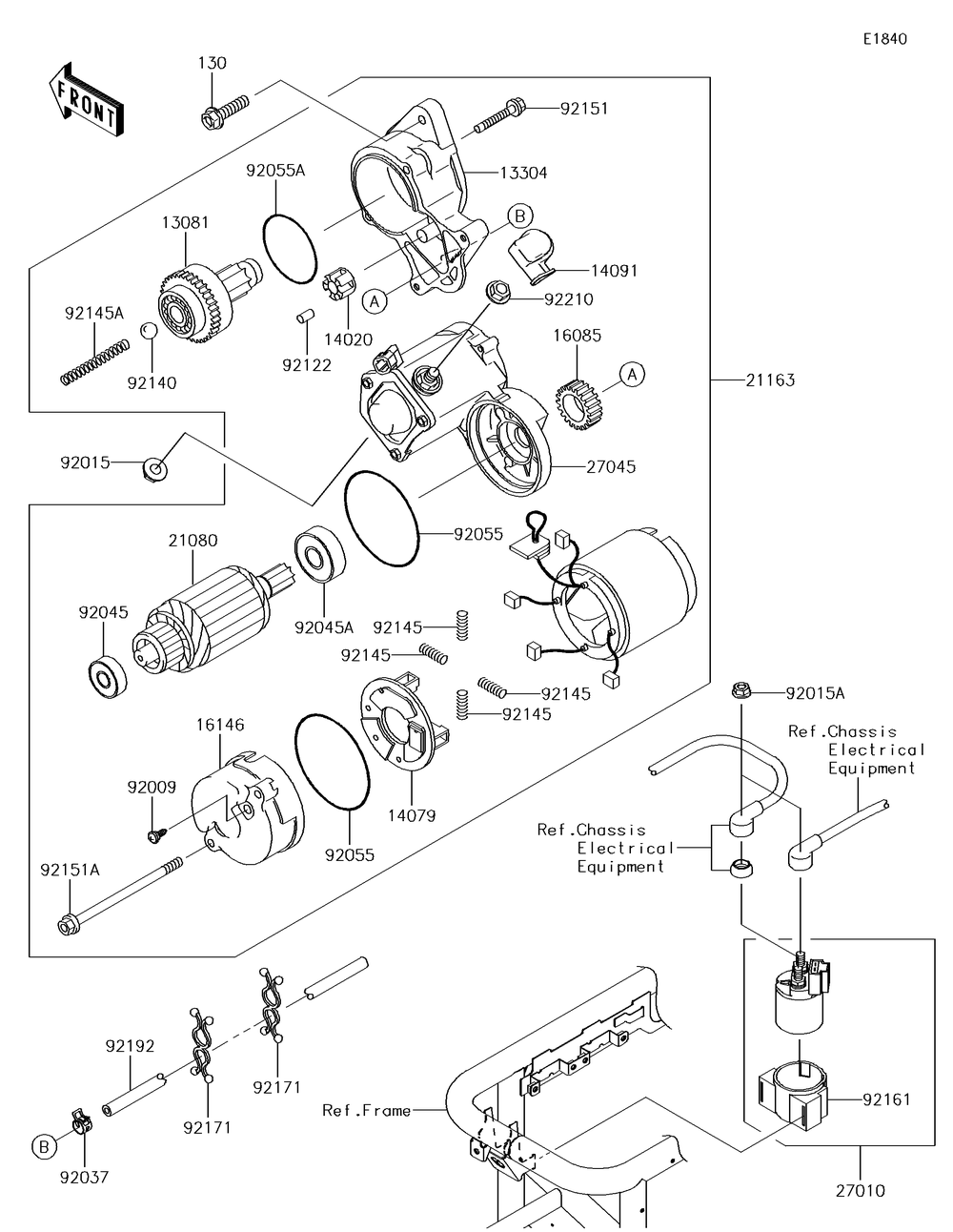 Starter Motor Diagram and Parts List for KAF620VGF 2016 Kawasaki Lawn Tractor Accessories
