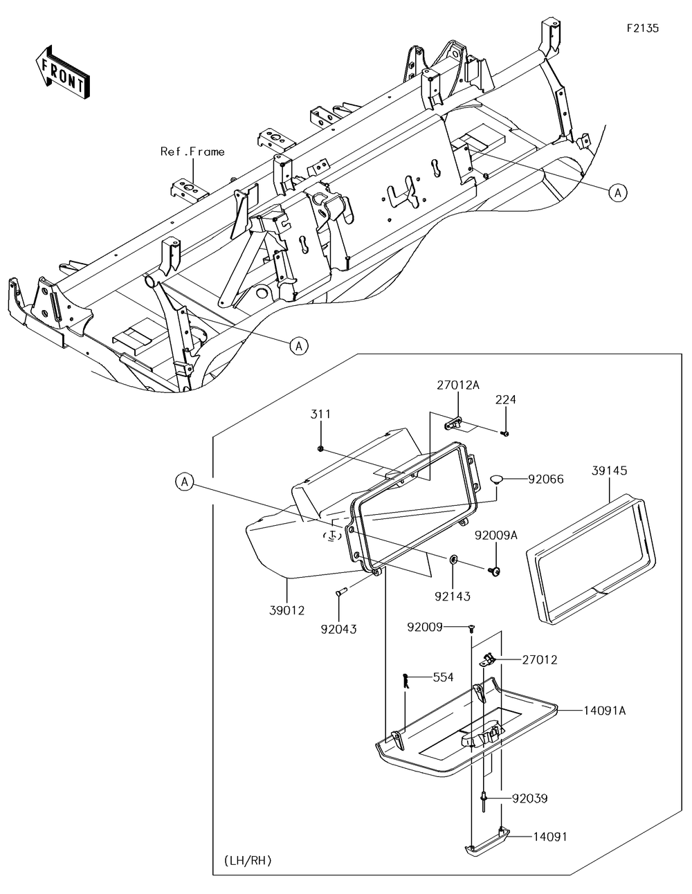 Front Box Diagram and Parts List for KAF620PGF 2016 Kawasaki Lawn Tractor Accessories