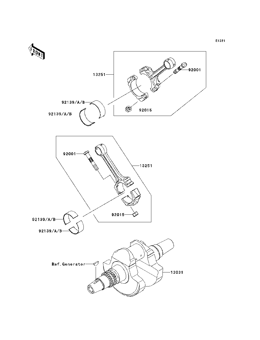 Crankshaft Diagram and Parts List for KRF750RDF 2013 Kawasaki Lawn Tractor Accessories