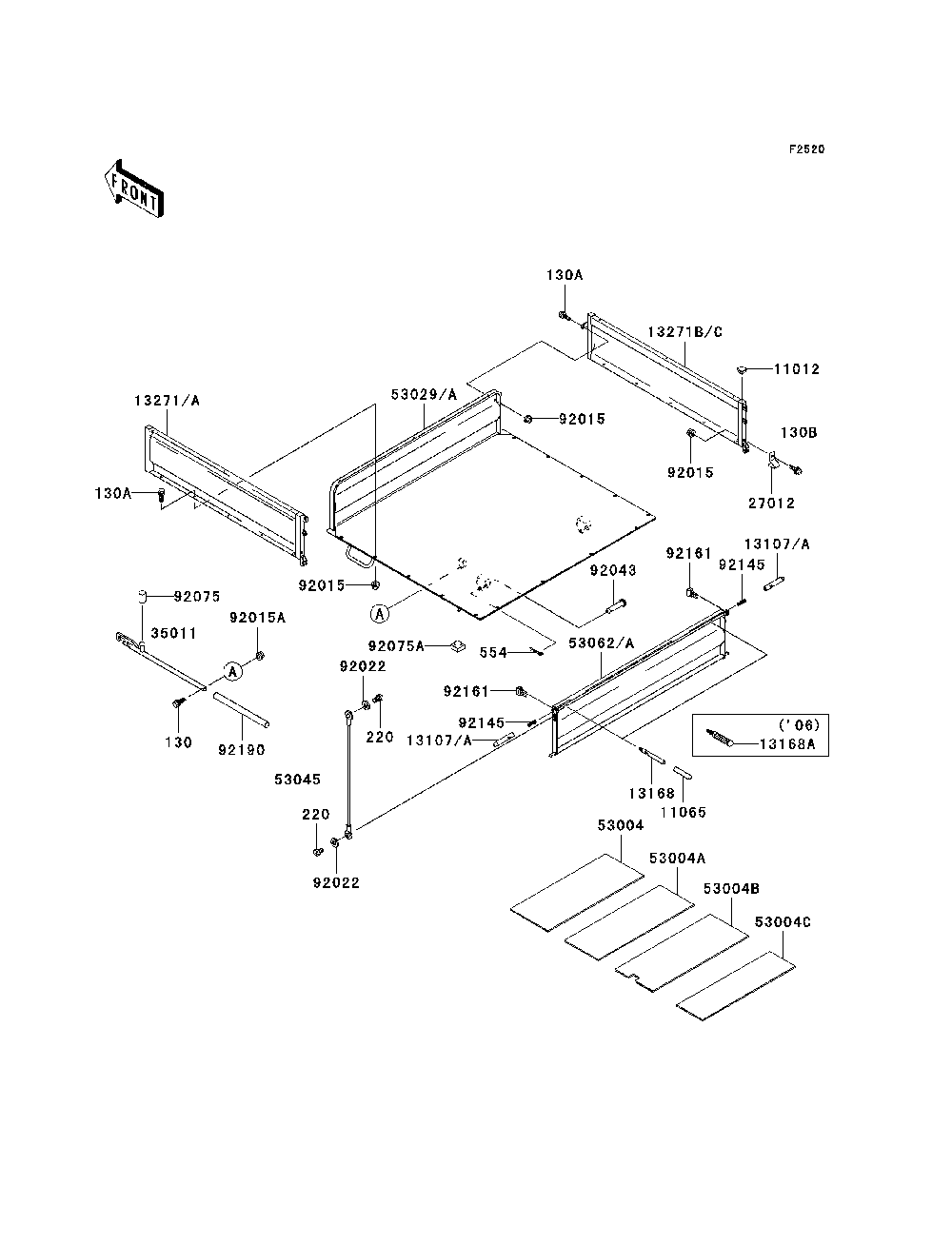 Carrier Diagram and Parts List for KAF620E7F 2007 & Prior Kawasaki Lawn Tractor Accessories