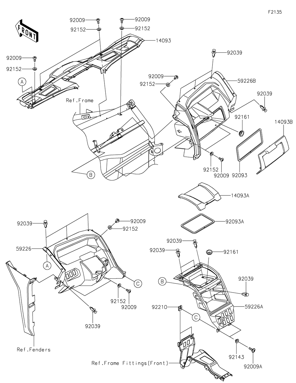Front Box Diagram and Parts List for KRF1000BMFNL 2021 Kawasaki Lawn Tractor Accessories