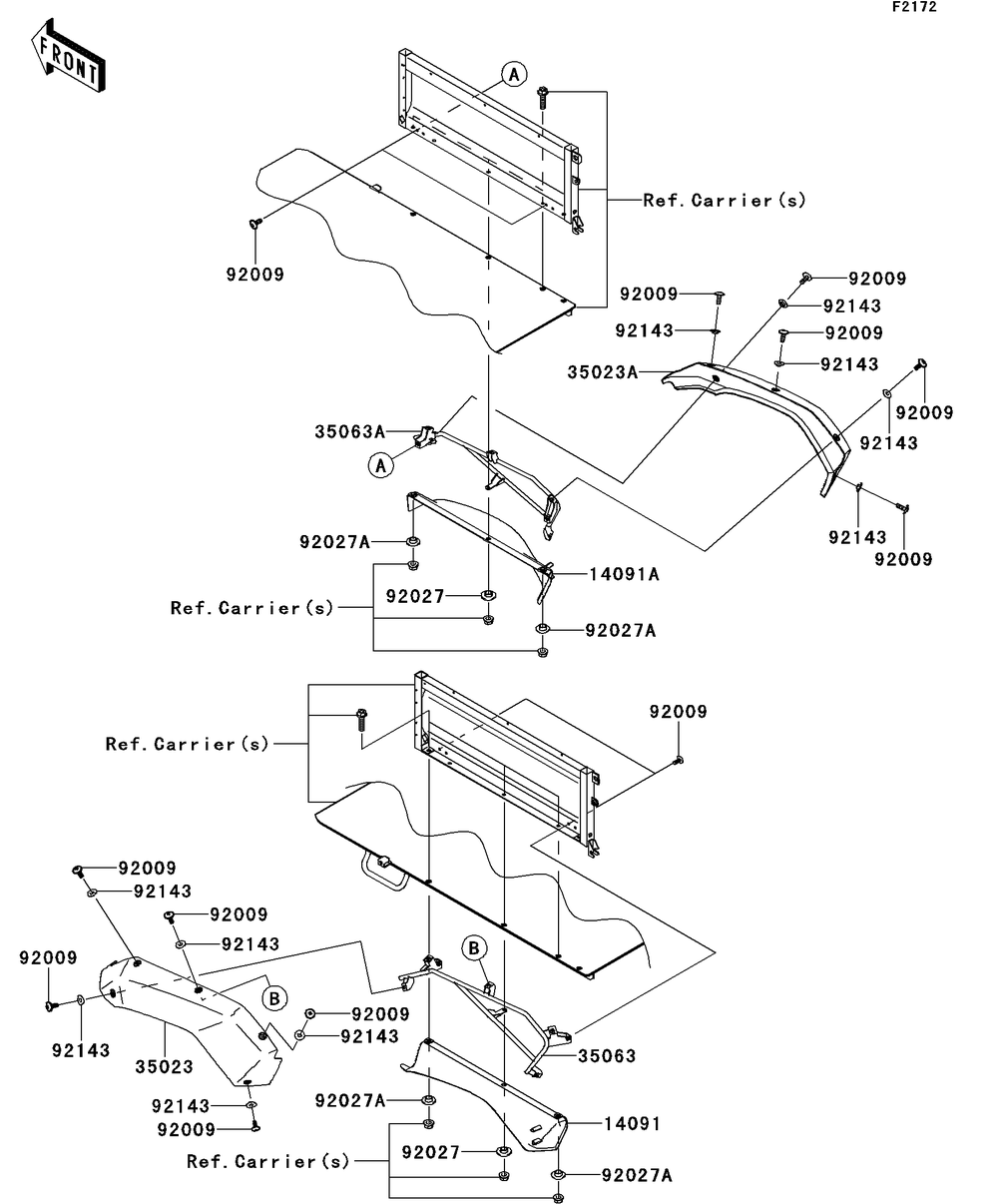 Rear Fender Diagram and Parts List for KAF620RDFA 2013 Kawasaki Lawn Tractor Accessories