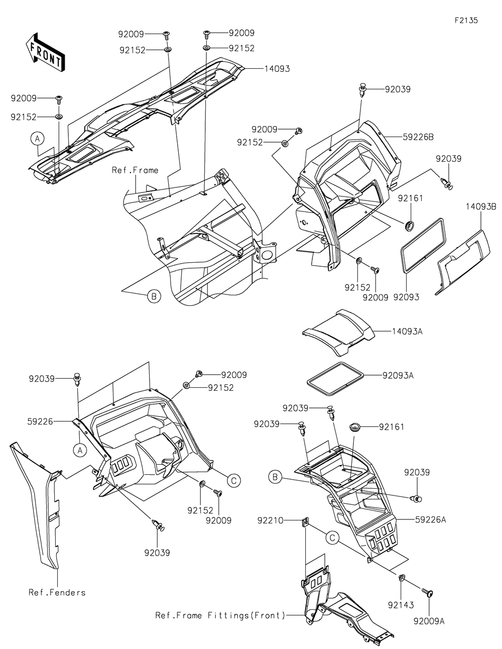 Front Box Diagram and Parts List for KRF1000BPFNL 2023 Kawasaki Lawn Tractor Accessories