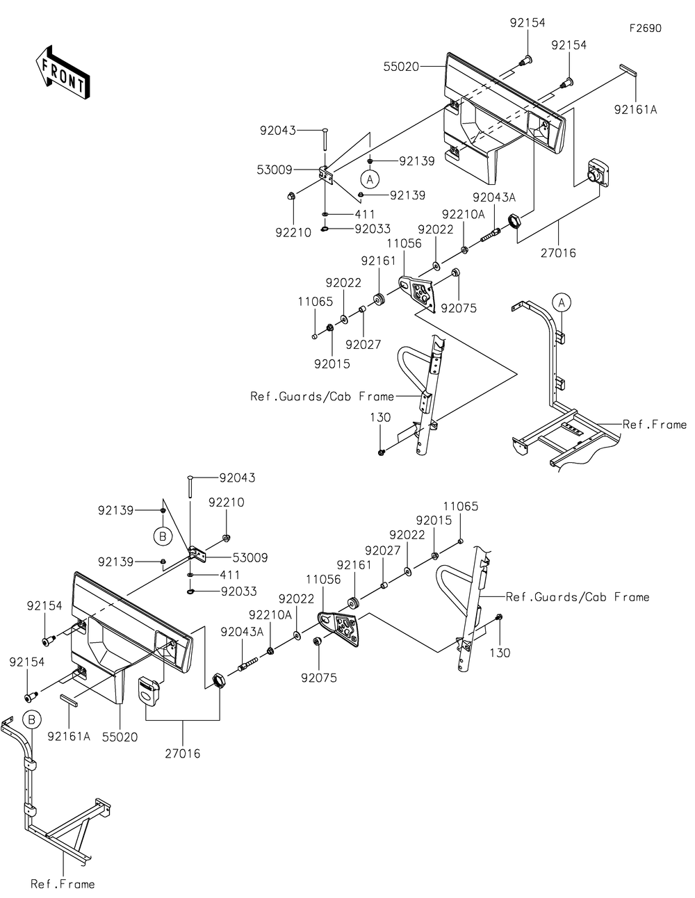 Door Diagram and Parts List for KAF1000FKF 2019 Kawasaki Lawn Tractor Accessories