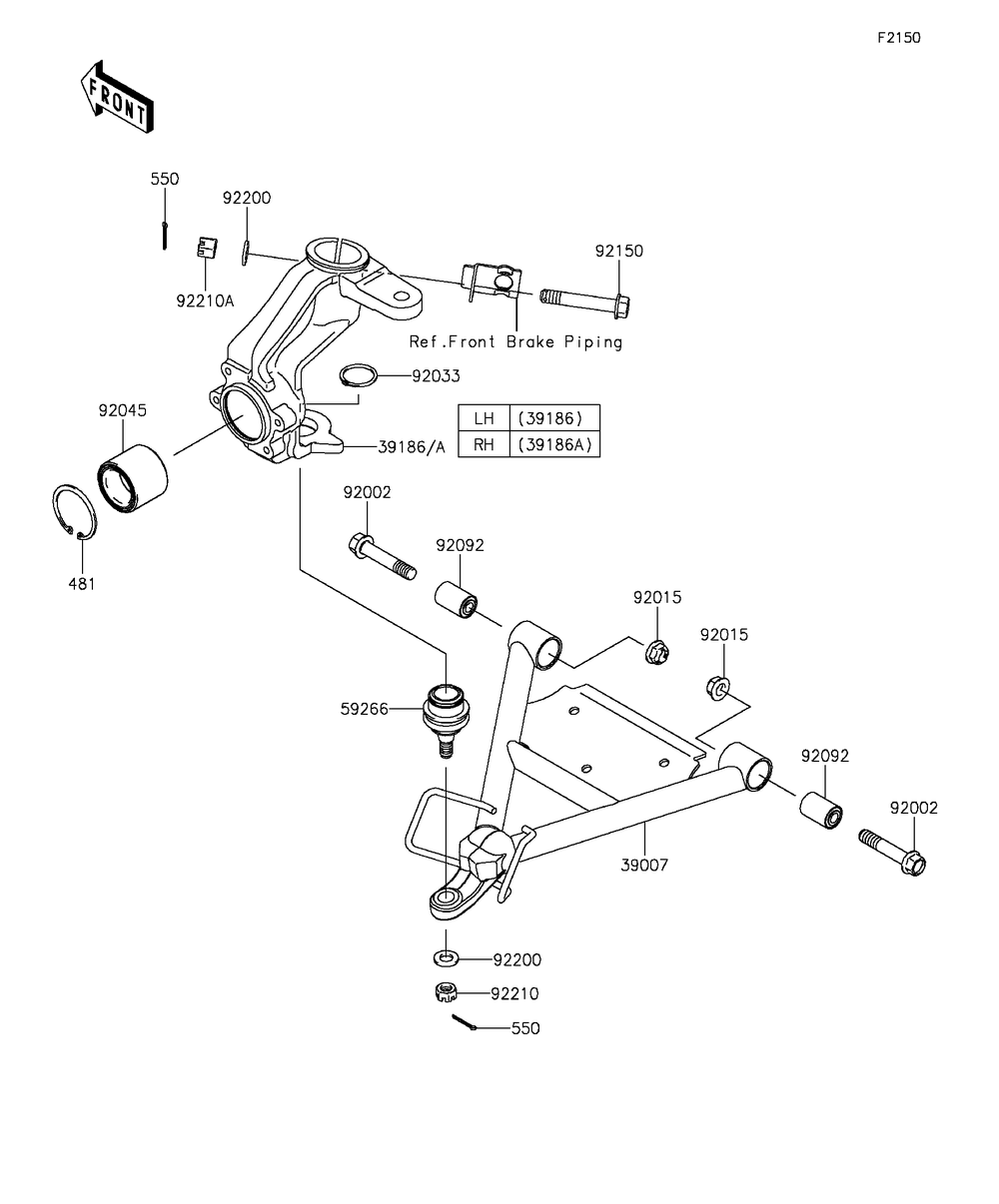 Suspension Diagram and Parts List for KAF400GGF 2016 Kawasaki Lawn Tractor Accessories