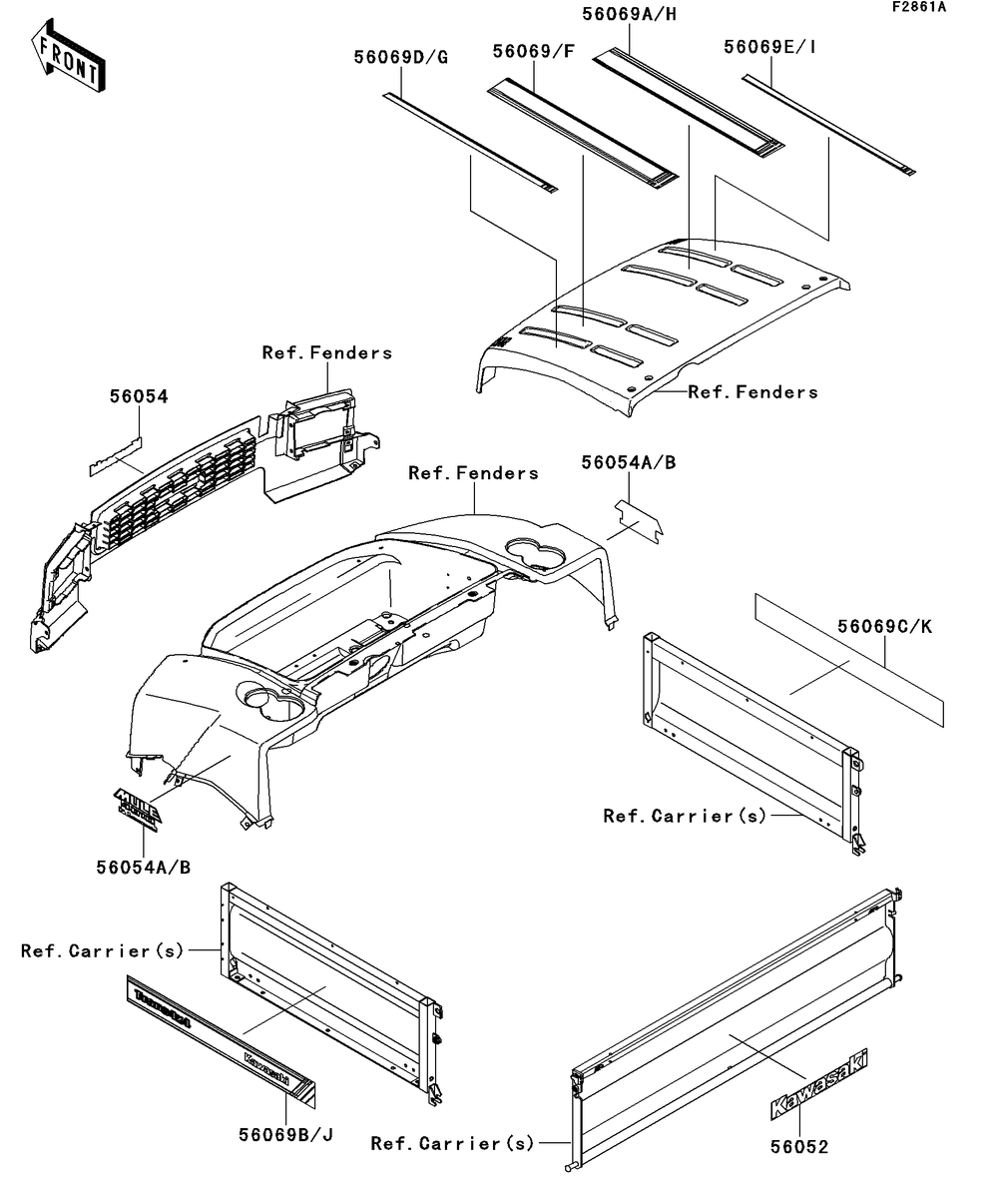 Decals(Rcfa/Rdfa) Diagram and Parts List for KAF620RDFA 2013 Kawasaki Lawn Tractor Accessories
