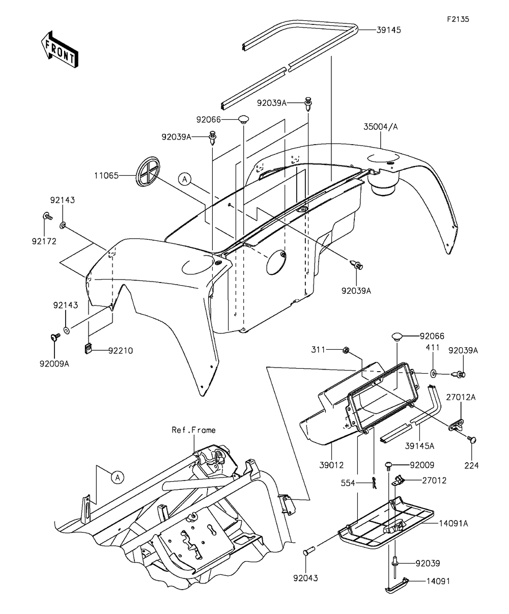 Front Box Diagram and Parts List for KAF400AGF 2016 Kawasaki Lawn Tractor Accessories