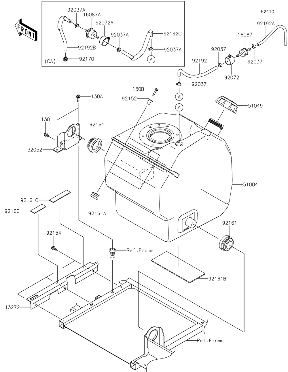 Fuel Tank Diagram and Parts List for KAF820AMFNL 2021 Kawasaki Lawn Tractor Accessories