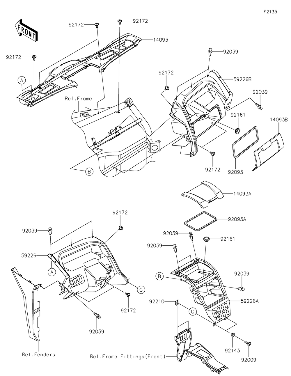 Front Box Diagram and Parts List for KRF1000ALF 2020 Kawasaki Lawn Tractor Accessories