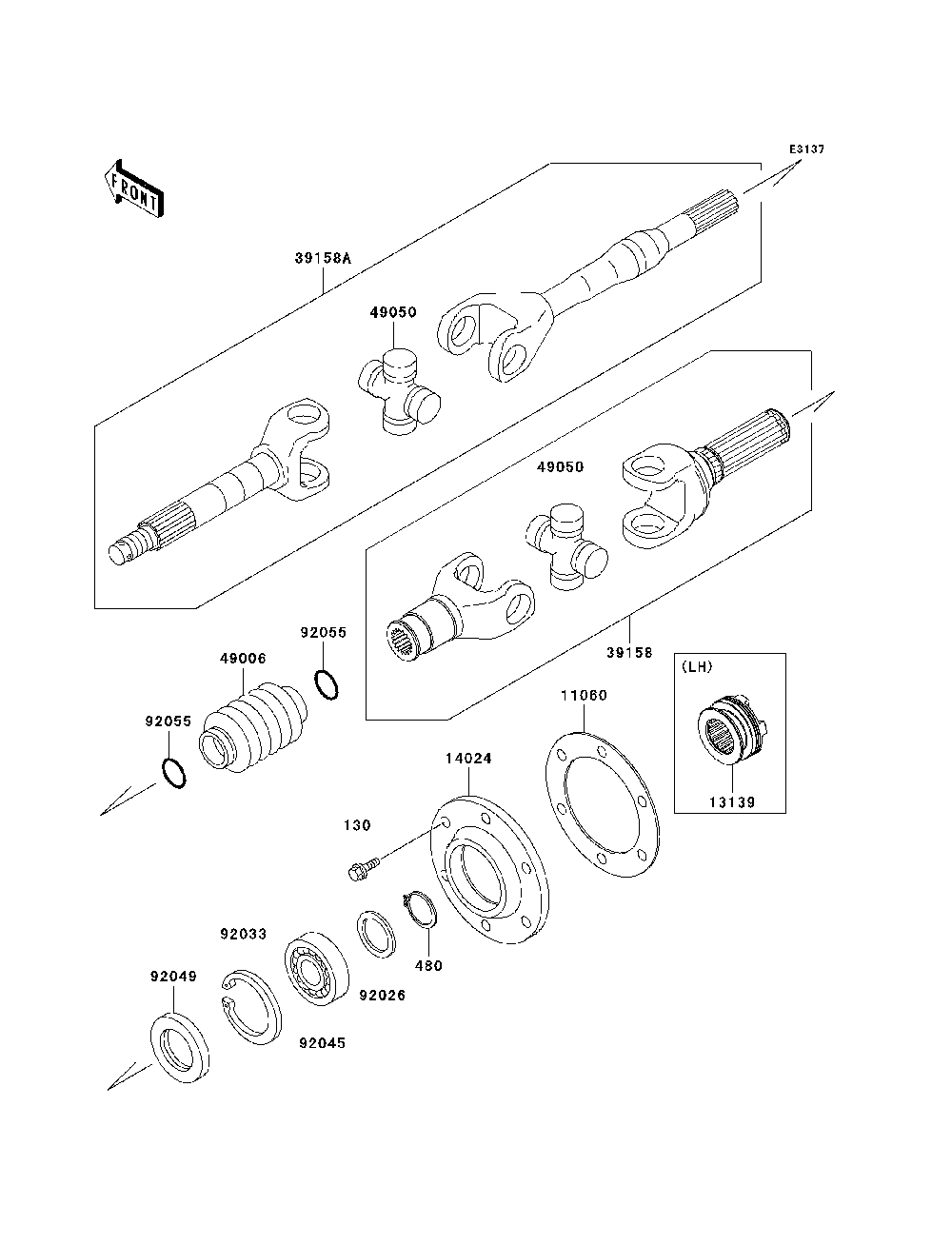 Drive Shaft-Rear Diagram and Parts List for KAF950B7F 2007 & Prior Kawasaki Lawn Tractor Accessories