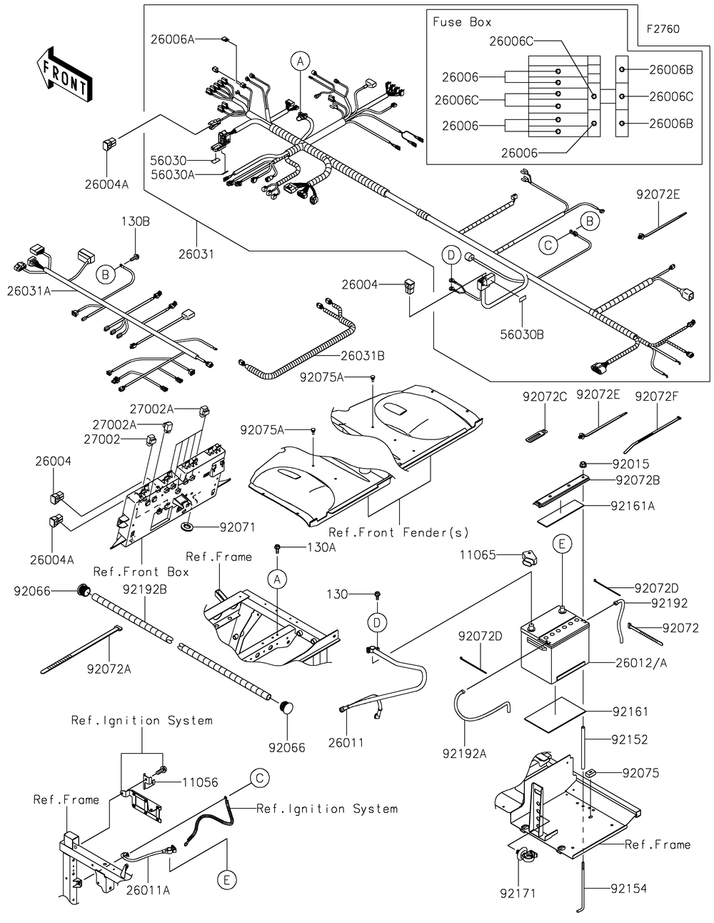 Chassis Electrical Equipment Diagram and Parts List for KAF820BJF 2018 Kawasaki Lawn Tractor Accessories
