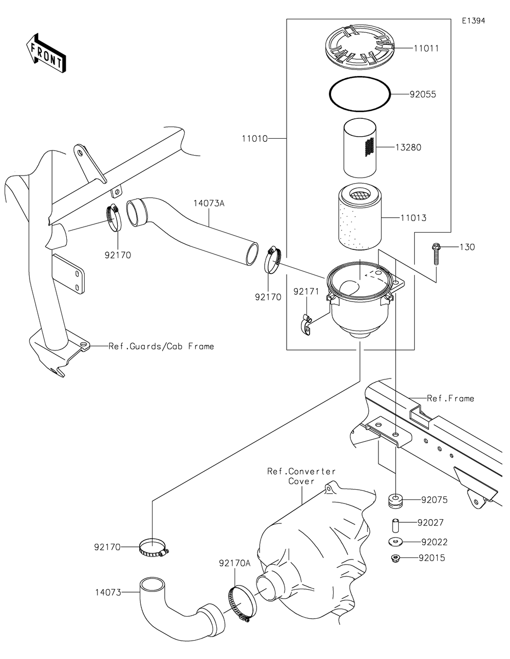 Air Cleaner-Belt Converter Diagram and Parts List for KAF620MLF 2020 Kawasaki Lawn Tractor Accessories