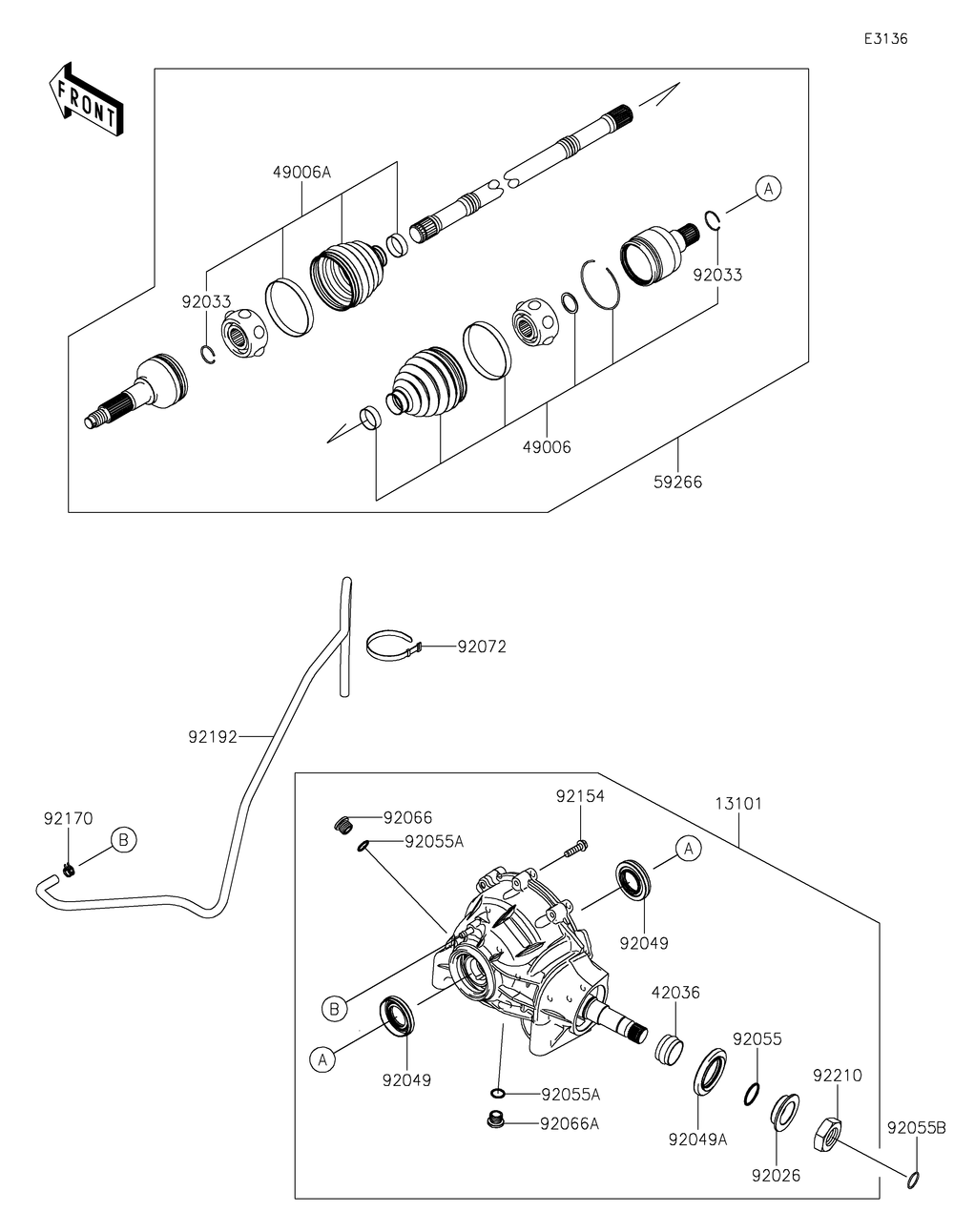 Drive Shaft-Front Diagram and Parts List for KAF1000AMFNN 2021 Kawasaki Lawn Tractor Accessories