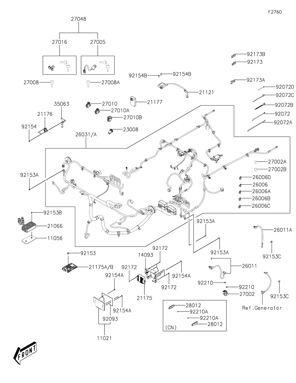 Chassis Electrical Equipment Diagram and Parts List for KAF700CMFNN 2021 Kawasaki Lawn Tractor Accessories