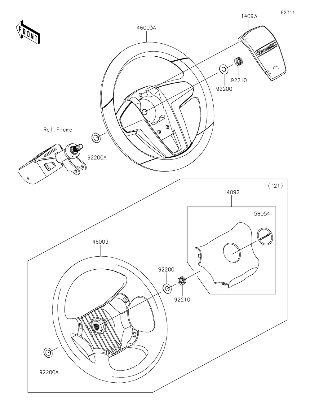 Steering Wheel Diagram and Parts List for KAF400JNFNN 2022 Kawasaki Lawn Tractor Accessories