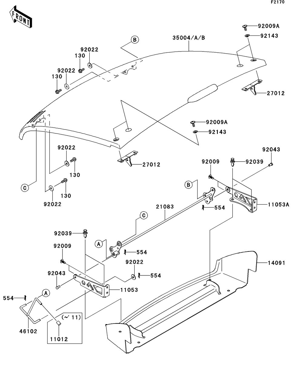 Fenders Diagram and Parts List for KAF400DEF 2014 Kawasaki Lawn Tractor Accessories