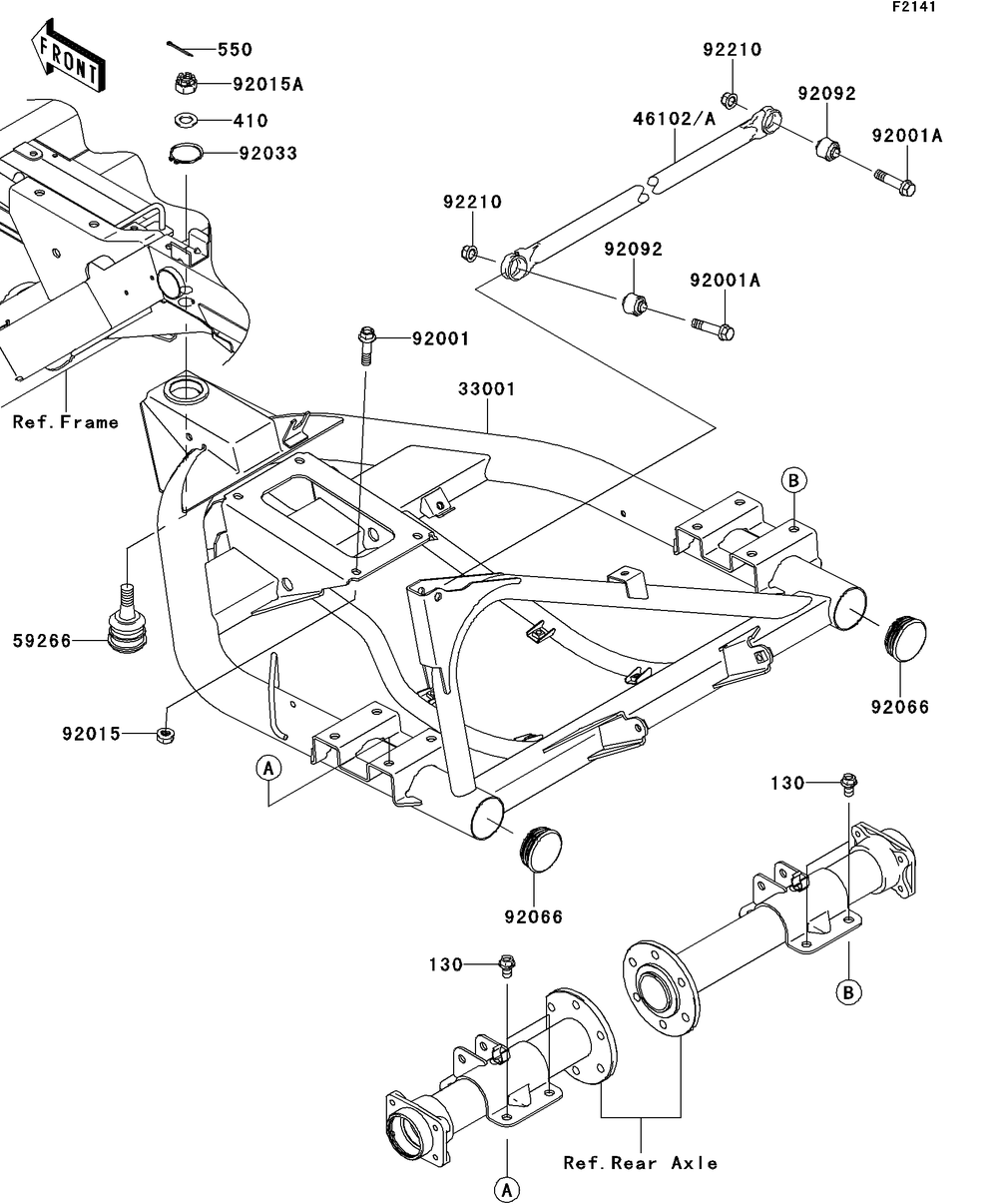 Swingarm Diagram and Parts List for KAF400BEF 2014 Kawasaki Lawn Tractor Accessories