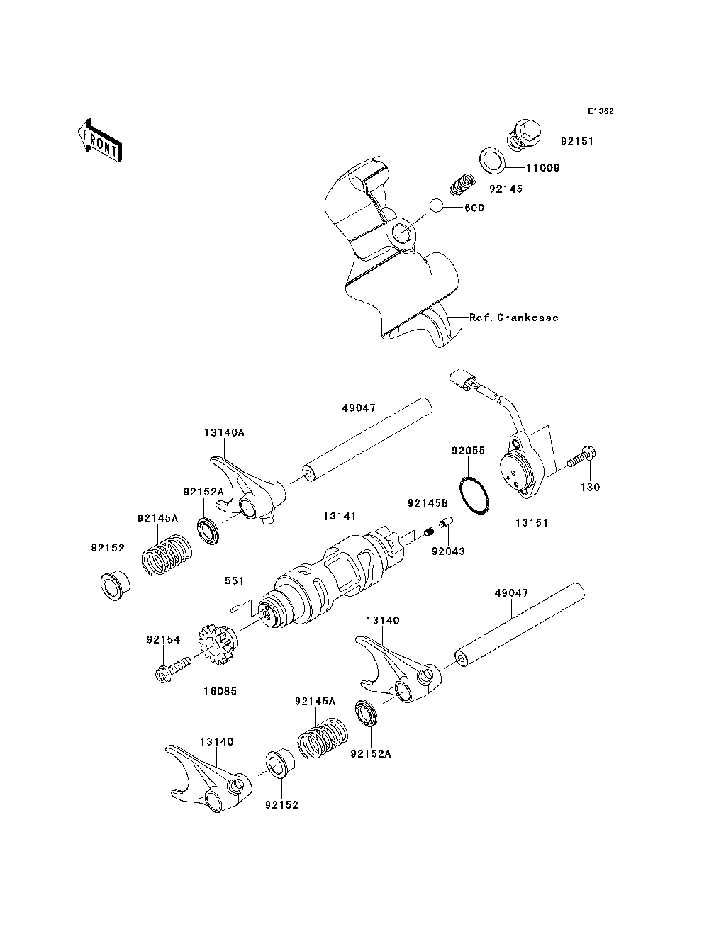 Gear Change Drum/Shift Fork Diagram and Parts List for KRT800BEF 2014 Kawasaki Lawn Tractor Accessories