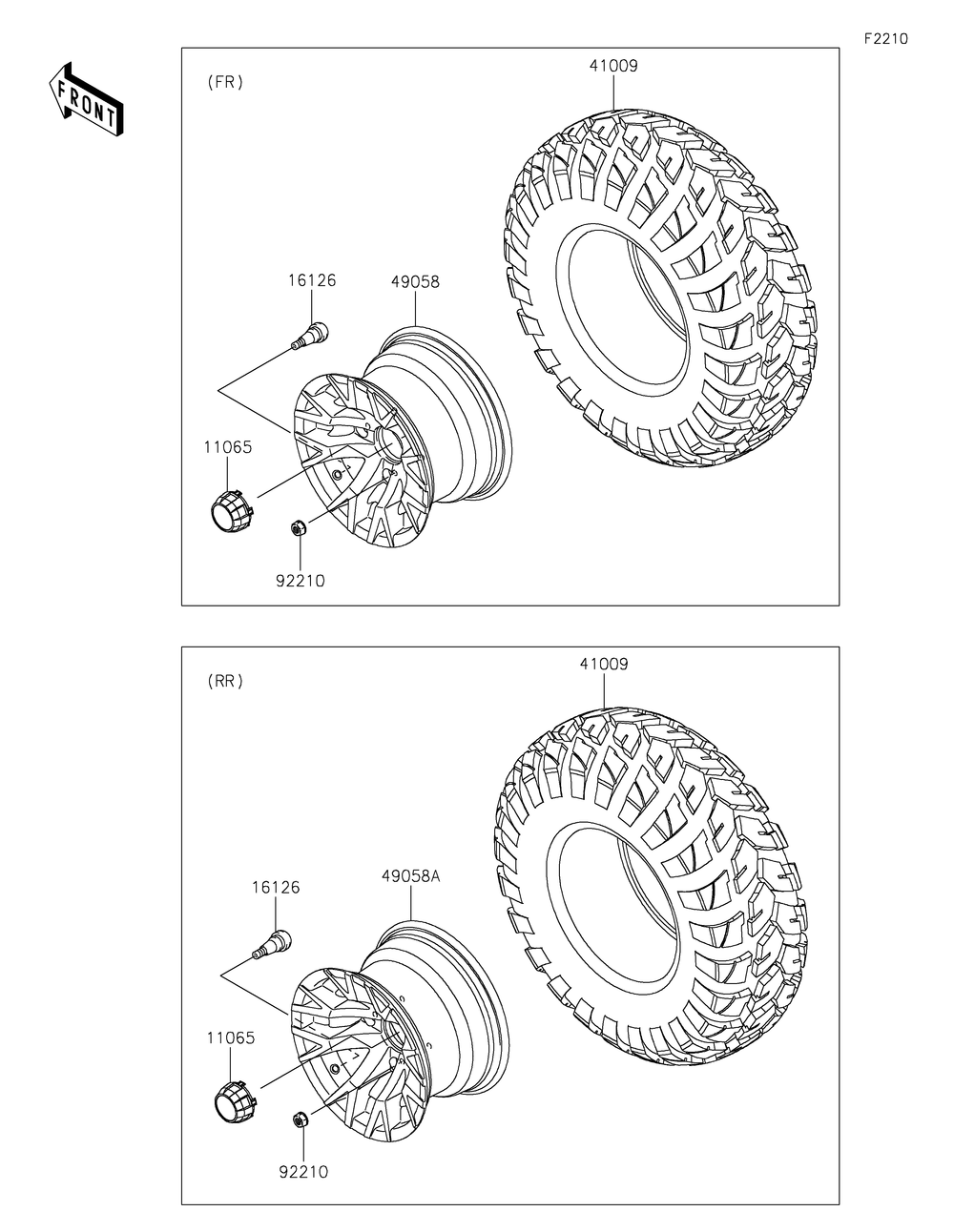 Wheels/Tires Diagram and Parts List for KAF400TKS 2019 Kawasaki Lawn Tractor Accessories
