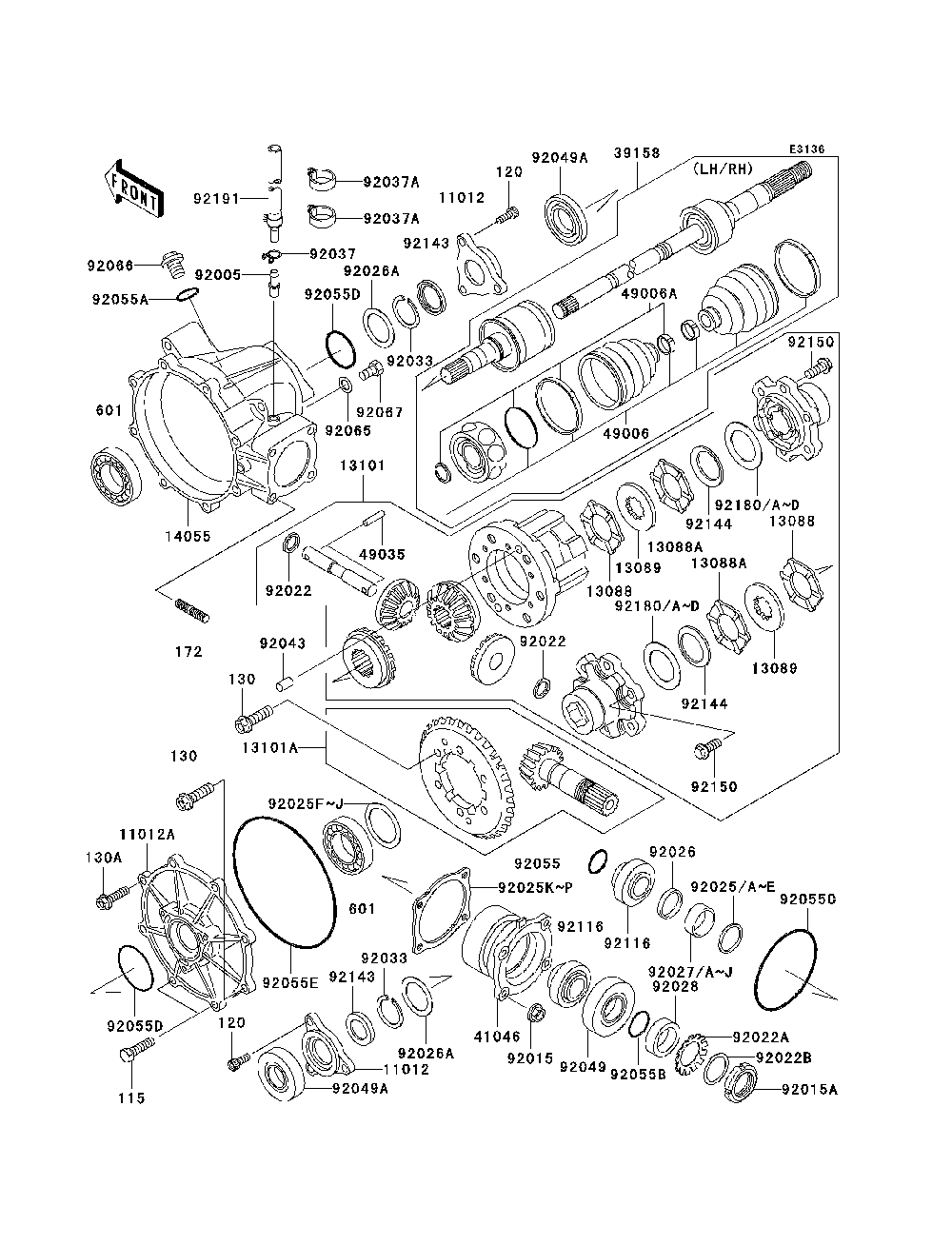 Drive Shaft-Front Diagram and Parts List for KAF620K7F 2007 & Prior Kawasaki Lawn Tractor Accessories