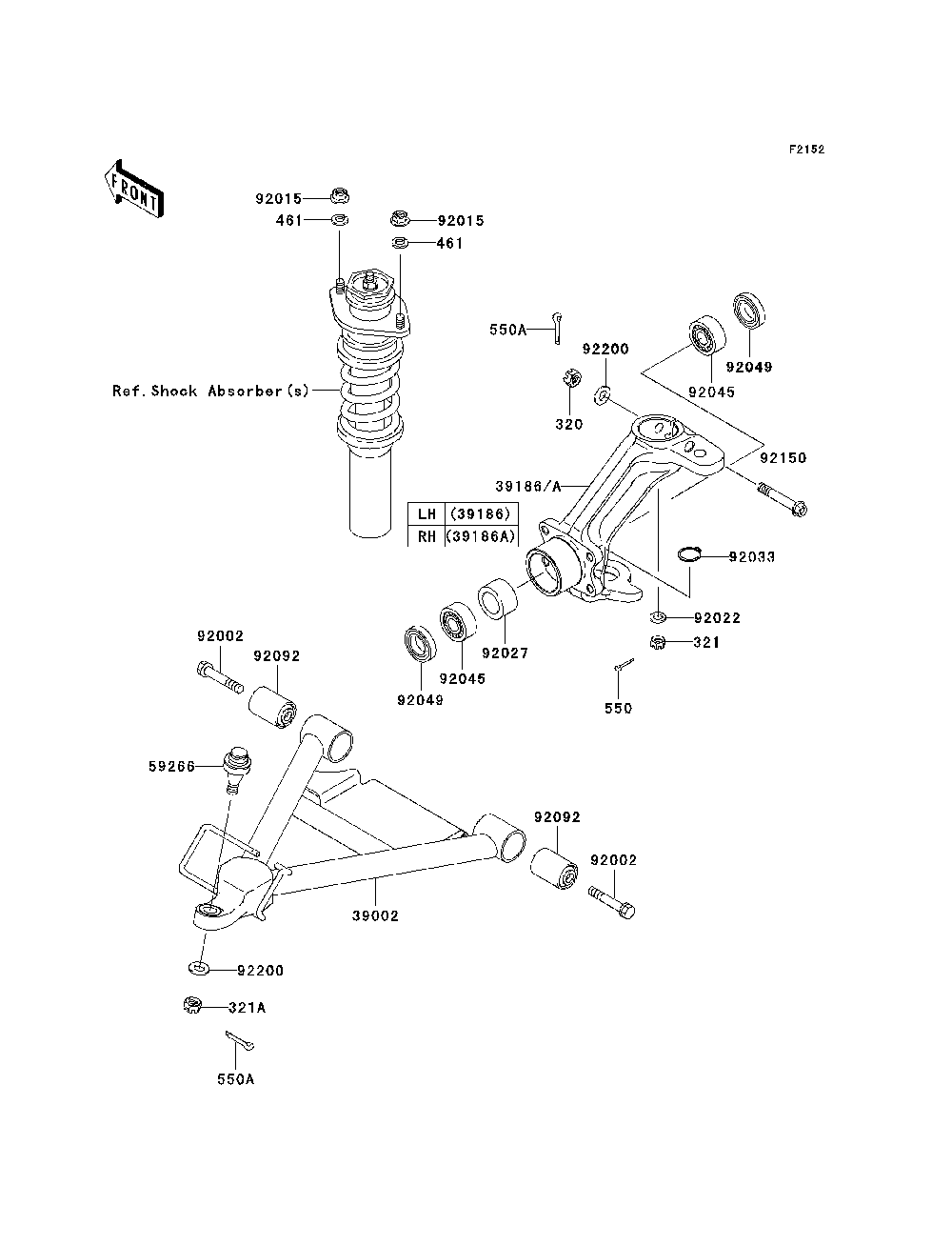 Front Suspension Diagram and Parts List for KAF950C7F 2007 & Prior Kawasaki Lawn Tractor Accessories