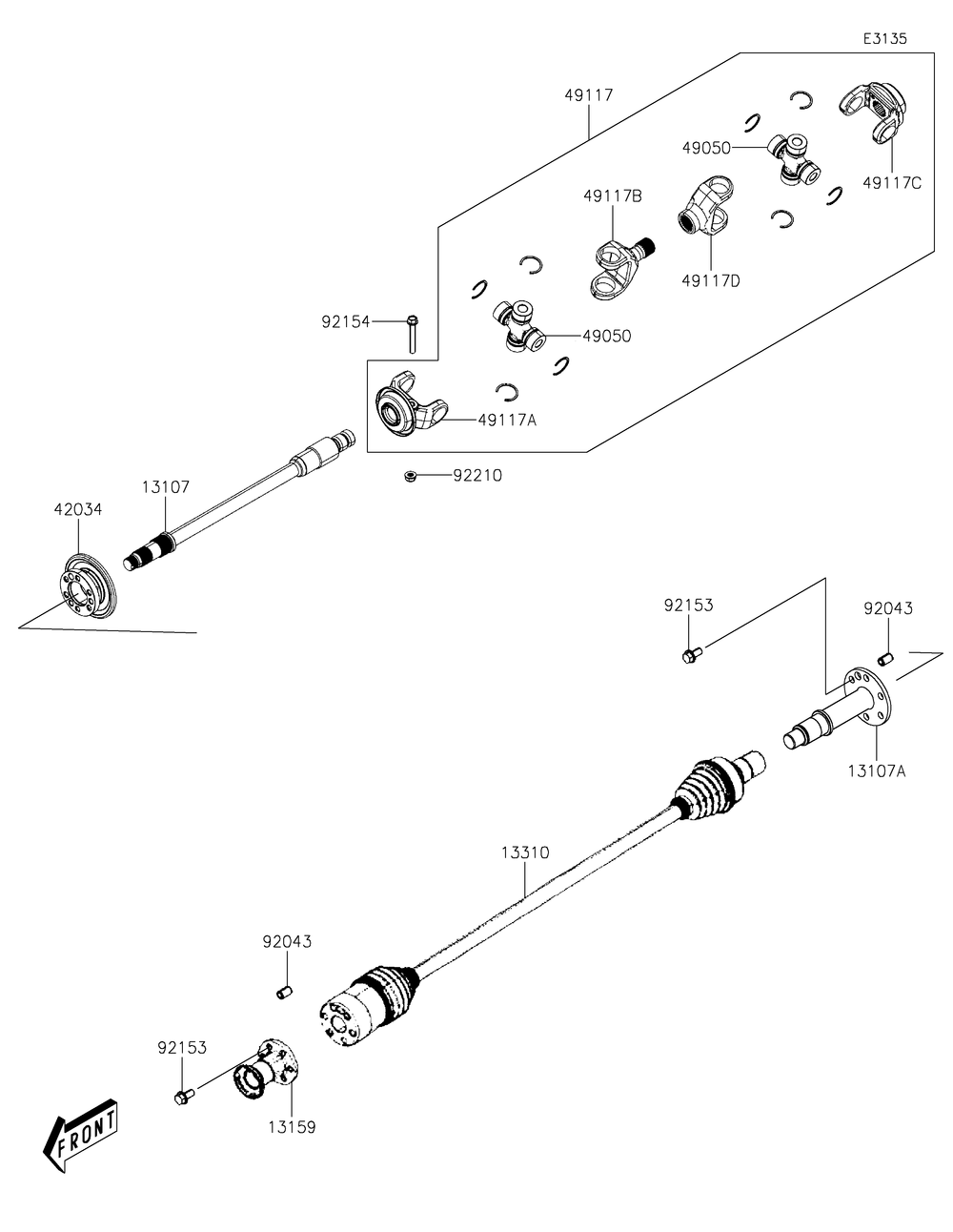 Drive Shaft-Propeller Diagram and Parts List for KAF700DNFNN 2022 Kawasaki Lawn Tractor Accessories