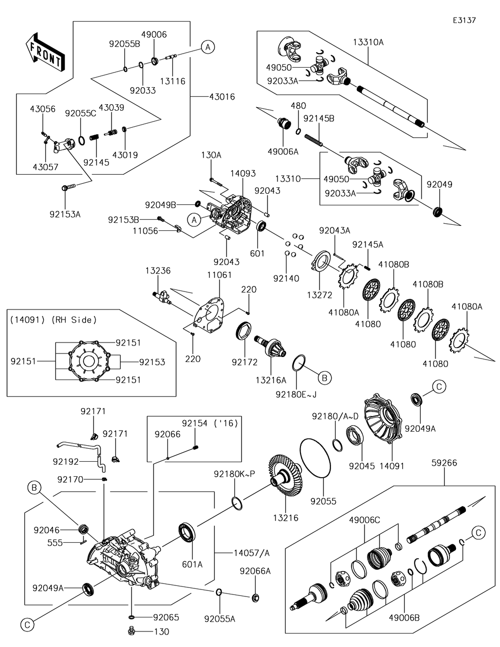 Drive Shaft-Rear Diagram and Parts List for KRF800GJF 2018 Kawasaki Lawn Tractor Accessories