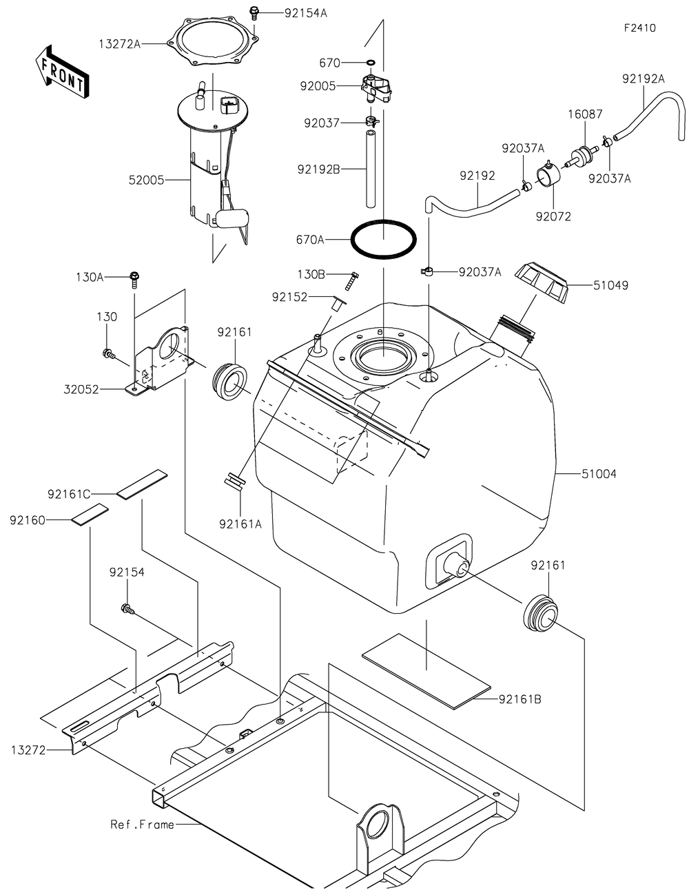 Fuel Tank Diagram and Parts List for KAF1000EMFNN 2021 Kawasaki Lawn Tractor Accessories