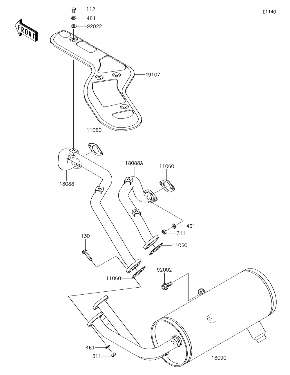 Muffler Diagram and Parts List for KAF620SGF 2016 Kawasaki Lawn Tractor Accessories