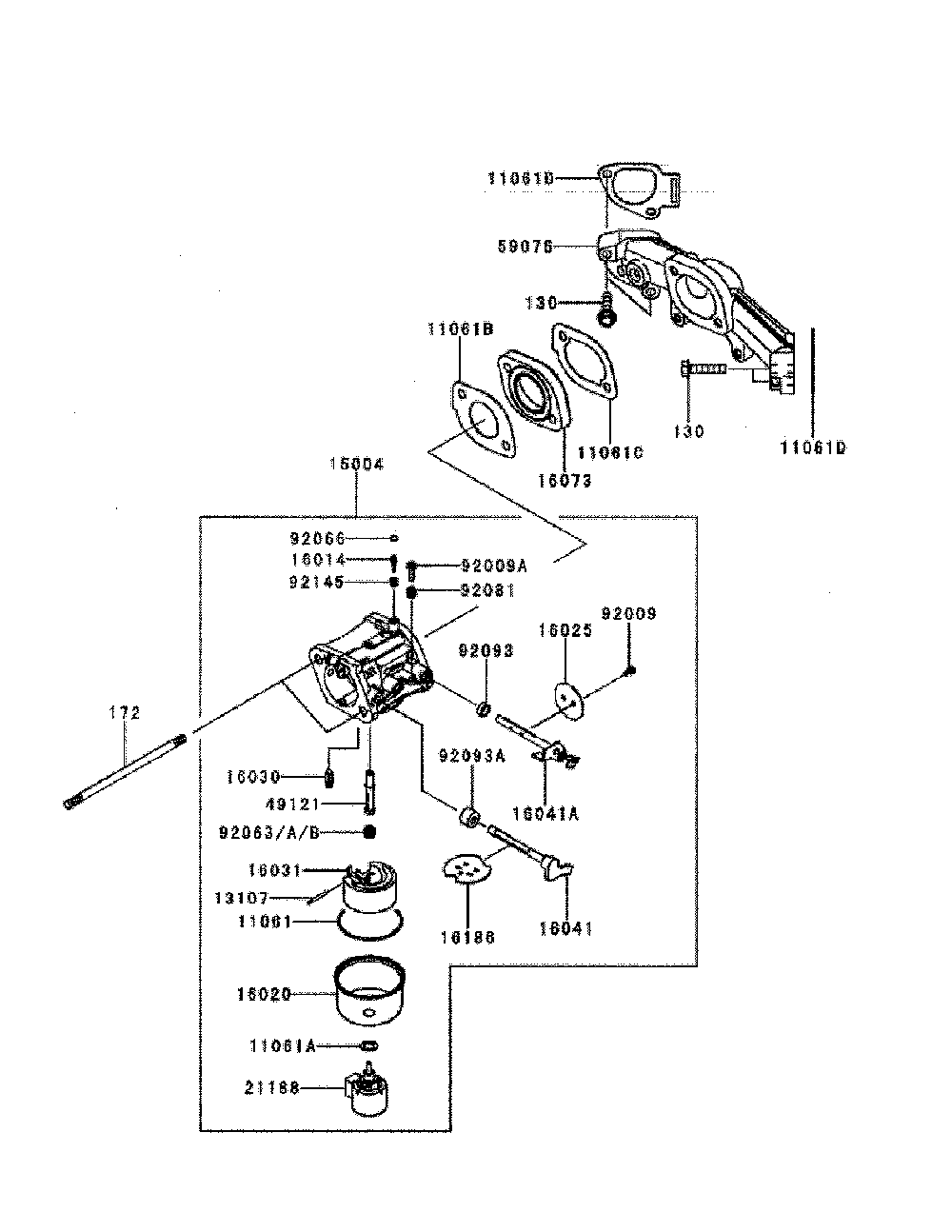 Carburetor Diagram and Parts List for FR730V-DS04  Kawasaki Engine