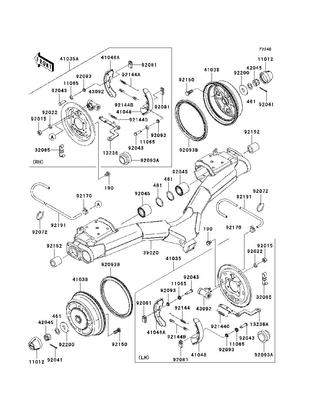 Rear Hubs/Brakes Diagram and Parts List for KAF950E8F 2008 Kawasaki Lawn Tractor Accessories