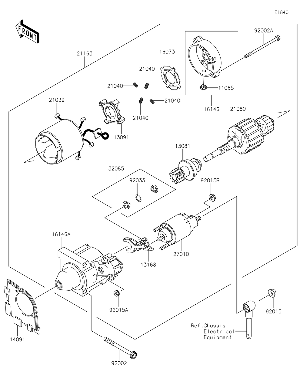 Starter Motor Diagram and Parts List for KAF400HHF 2017 Kawasaki Lawn Tractor Accessories